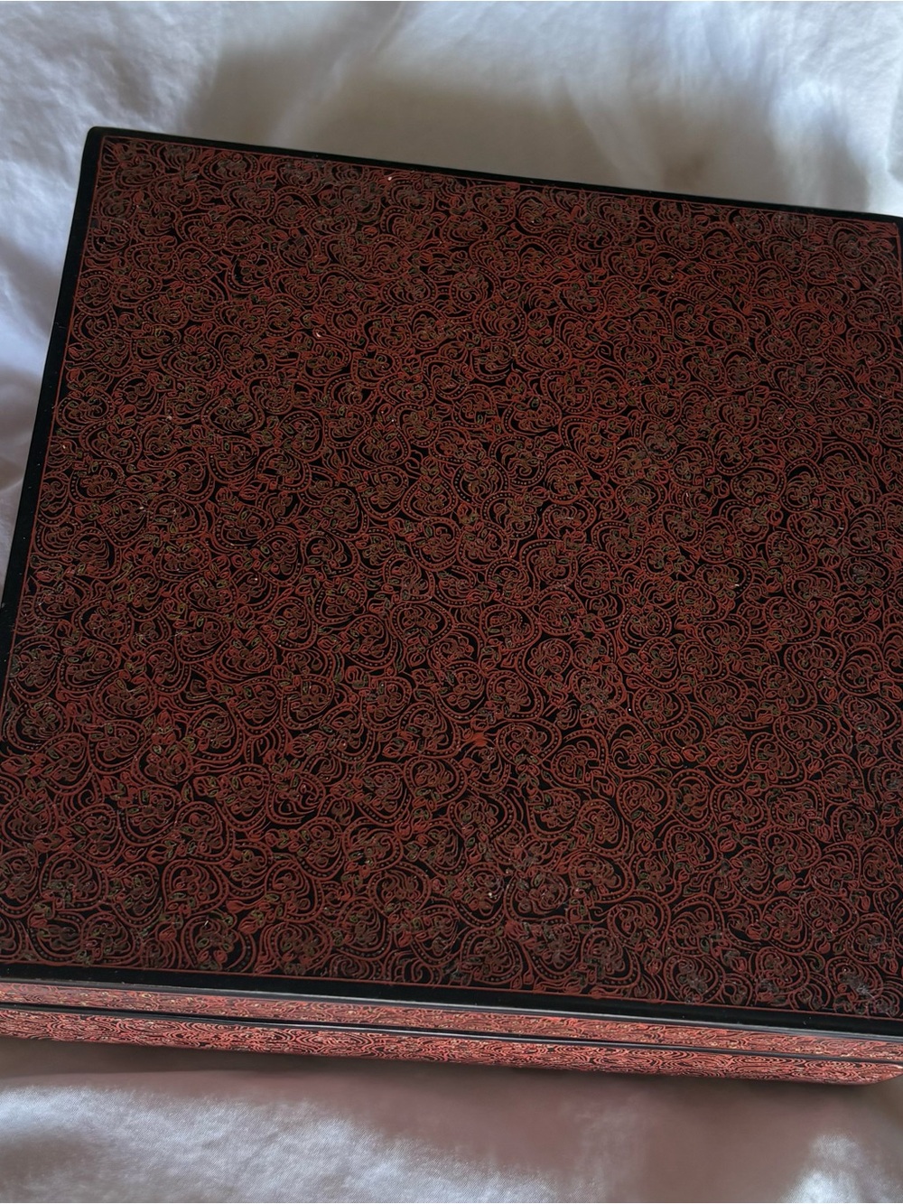 Handcrafted Red Paisley Decorative Box - Home Accents. Lacquered.Hong Kong